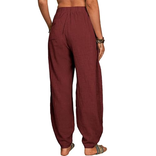 Women's Cotton Tapered Trousers Drawstring Elastic Stretch Solid Pants Casual Summer Comfy Long Pants with Pockets4