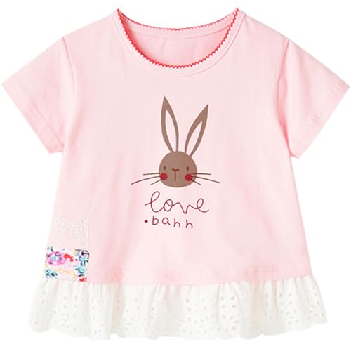 Image of Toddler Girls Bunny T-Shirt Cotton Baby Short Sleeve Easter Outfits Rabbit Shirts Soft Summer Casual Tee Tops