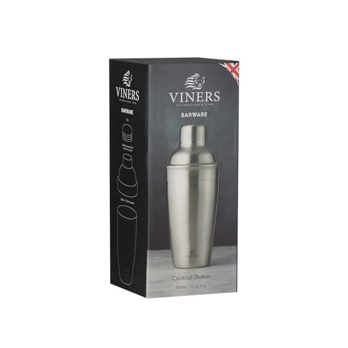 Viners Barware Brushed Silver Cocktail Shaker, 500ml - Image 3