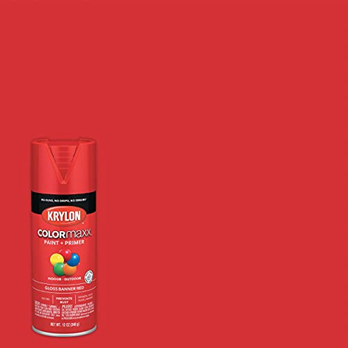 Image of Krylon K05503007 COLORmaxx Spray Paint and Primer for Indoor /Outdoor Use, Gloss Banner Red 12 Ounce (Pack of 1)