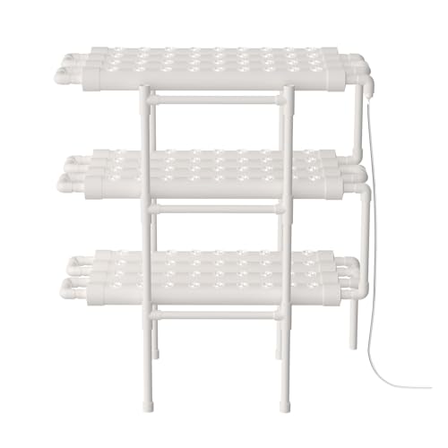 NiuLifeya Set di coltivazione idroponica, 3 livelli, 108 placche per piante, 12 tubi in PVC, sistema di moltiplicazione idroponica con dispositivo temporizzante, spugna per piante e spugna per verdure