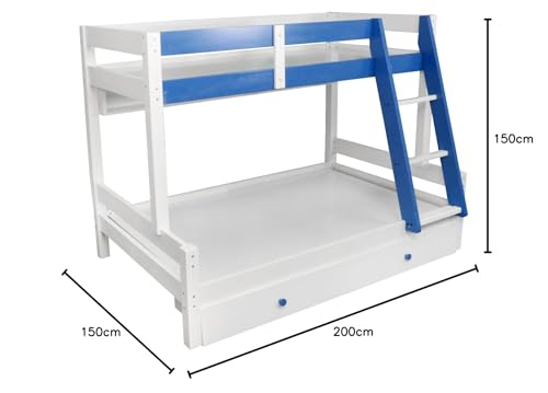 Image of KIDOMATE Mandarin Solid Wood Bunk Bed for Kids with Underbed Storage & Toy Rack | Space-Saving Twin Bed with Guard Rails, Ladder, Safety Design for Boys & Girls Bedroom (Blue, Single Over Double)