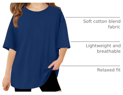 Image of Haloumoning Girls Short Sleeve T-Shirts | Kids, Summer,Girls shirts,Oversized t shirts,Girls T-Shirts,Oversized Tops, Casual Crewneck, Basic Tees 5-14Y