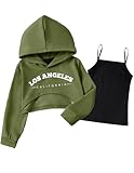 Arshiner Girls Cropped Sweatshirt Long Sleeve Shirts Crop Tops for Teens Kids Hoodies Green Sweatshirt Girls Hoodies Size 6