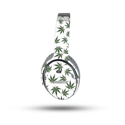 Image of MightySkins Carbon Fiber Skin Compatible with Bose QuietComfort 35 II Headphones - Pot Leaves Green | Protective, Durable Textured Carbon Fiber Finish | Easy to Apply