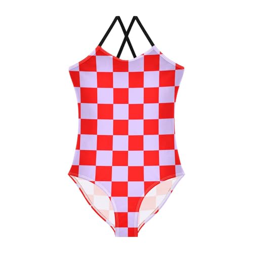 Image of Black and White Chess Girls One Piece Swimsuits Board Marble Tile Sport Halter Swimwear Beach Bathing Suit 3T
