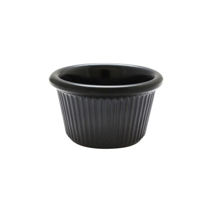 Fluted Melamine Ramekins 1.5 oz Commercial Grade Break Resistant Ivory Dipping Sauce Cups Individual Condiment Portion Cups Ramekins with Elegant Design 12 Pack (Black)