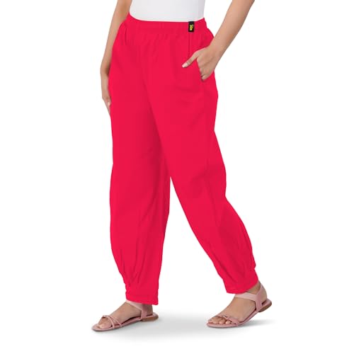 Image of Happy Bunny Women's Cotton Afghani Salwar with Lace Embroidery Detailing - Elastic Waist, Comfortable Loose Fit Bottoms for Casual, Ethnic
