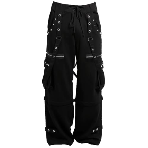 Darkrock Gothic Cargo Pants with Straps, Black Fleece, Zipper Pockets, Metal Grommets2