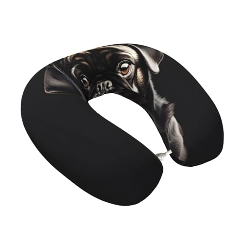 Almohada de Viaje con Diseño de Pug Negro y Soporte Cervical miniatura 2