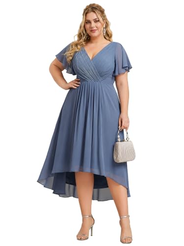 Image of Ever-Pretty Plus Women's Chiffon Midi Plus Size Formal Wedding Guest Dress