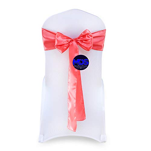 mds Pack of 100 Satin Chair Sashes Bow sash for Wedding and Events Supplies Party Decoration Chair Cover sash -Coral