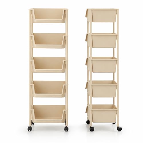 La Mejor Recopilación de Estantes de Plastico Walmart - los más vendidos. 45 Bluelander Carrito Organizador de Plástico de 116 * 30 * 20 cm con Ruedas, 5 Estantes Multiusos, Estante Organizador Compacto para Baño o Cocina, Diseño Vertical