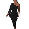 GOBLES-Womens-Summer-Sexy-One-Shoulder-Ruffle-Bodycon-Midi-Cocktail-Dress GOBLES Women's Summer Sexy One Shoulder Ruffle Bodycon Midi Cocktail Dress Black
