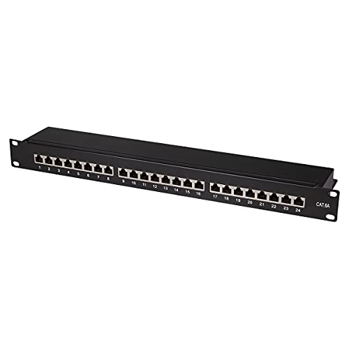 LogiLink Professional PrimeLine Cat.6A (500 MHz) Patchpanel schwarz, 19', STP (geschirmt) 24-Port (RJ45)