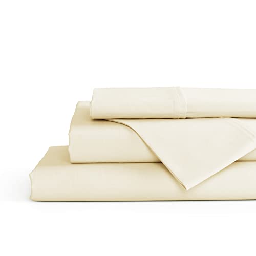 100% Cotton Percale Sheets California King Size, Ivory, Deep Pocket, 4 Pieces Sheet Set - 1 Flat, 1 Deep Pocket Fitted Sheet And 2 Pillowcases, Crisp Cool And Strong Bed Linen #TOP25