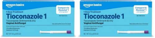 Image of Amazon Basics Tioconazole Ointment 6.5 Percent, 1-Dose Yeast Infection Treatment for Women, Fast Acting Relief, Pre-Filled Applicator, Odorless Scent, 0.16 Ounce (2 Pack)-Previously Care