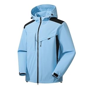 Generisch Veste de pluie légère 2025 pour homme - Imperméable d'extérieur - Veste de randonnée - Manteau court pour femme, bleu ciel, L