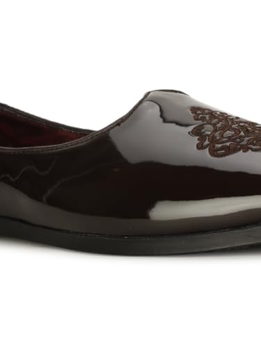 Image of Bata Jalsa Patent Men Slip-On Mojari Moccasin Slipper in Brown, 7 UK