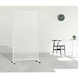 A AIRLLEN お届け先法人 ホワイトフレーム半透明移動式オフィスパーテーション｜幅 900× 高 1800mm キャスター付き 間仕切り｜ポリカーボネイト半透明板 光透過性 視線遮断｜180° 回転ホワイトボード付き 省スペース収納｜オフィス/リビング/デスク用 (T-DVB90180)