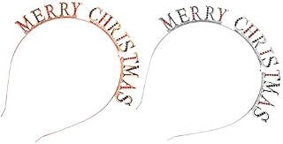 FRCOLOR 2pcs Merry Christmas Headband Metal Rhinestone Holiday Hair Hoop Headpiece Headdress Tiara Christmas Costume for Women Girls