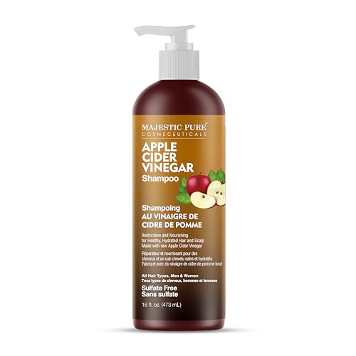 Majestic Pure Apple Cider Vinegar Shampoo - Restores Shine & Reduces Itchy Scalp, Dandruff & Frizz - Sulfate Free, for All Hair Types, Men and Women - 16 fl oz