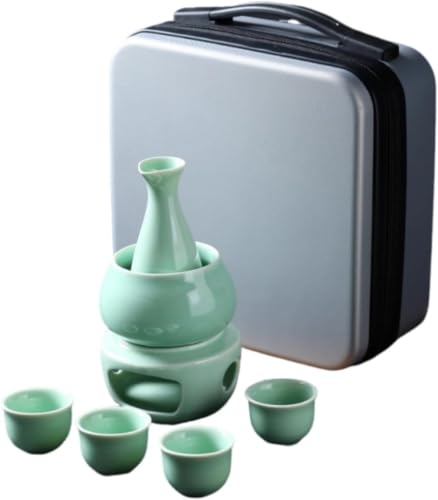Vilom 日本酒 熱燗器 伝統 熱酒器 酒器セット 冷たい/暖かい/熱い酒のための日本の禅スタイルの陶磁器のワインセット伝統的な磁器酒暖かい フラスコ 焼酎 熱燗器 焼酎じょか揃 燗瓶 冷酒器 美濃焼 キット焼酎/酒瓶/酒カップ/温暖化ボウル/暖房ベース