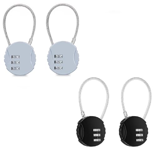 Image of 3 Digit Travel Luggage Combination Lock, Gym Padlock Mini Combination Waterproof Resettable Bag Luggage Gate Padlock Outdoor for School Locker Backpack Travel Toolbox (2 Black + 2 Silver)