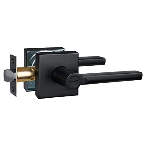 HISAFE Privacy Door Handle for Bedroom&Bathroom, Keyless Interior Door Lever, Square Door Handle, Matte Black Finish, Left&Right Handed (1Pack) 1601-BK-1P Cover
