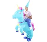 InfleasJoiy Blue riding unicorn inflatable dress up costume, inflatable costume for party