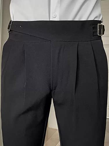 Men's Expandable Waist Pleated Suit Pants Slim Fit Business Stretch Dress Trousers4