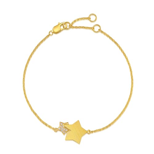CHOW SANG SANG Dazzling Mirror Gold 999 24K Solid Gold Double Stars Bracelet for Women 94188B | 7 Inches, (18 CM)