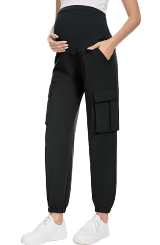 Fabrack Women'S Maternity Cargo Pants Over The Belly Scrub Joggers Comfy Casual Pants With 4 Pockets cover