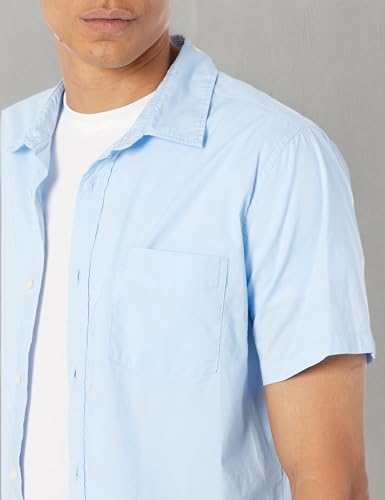 GAP Camisa masculina de popelina de manga curta e stretch, Azul cerúleo, M