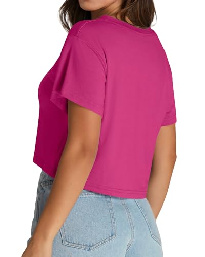 Image of Womens Crop Tops Short Sleeve V Neck Summer Cropped T Shirts Baisc Tees