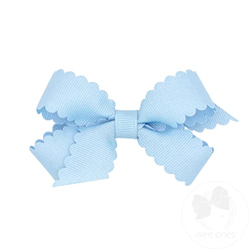 Wee Ones Grosgrain Hair Bow with Scalloped Edges, Millennium Blue, Mini