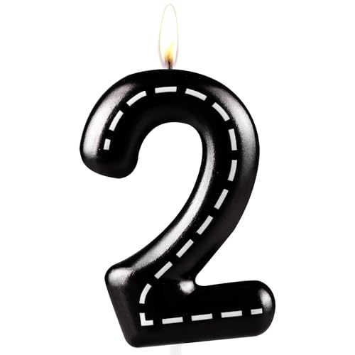 Zolunu Candela di compleanno a tema auto da corsa, candela per torta per il secondo compleanno a tema auto da corsa, candela numero 2, decorazione per torta di compleanno per ragazzi, ragazze, bambini