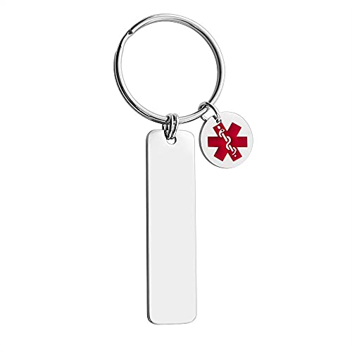 Medical Alert Jewelry Stainless Steel Rectangle Pendant Keychain Charm2