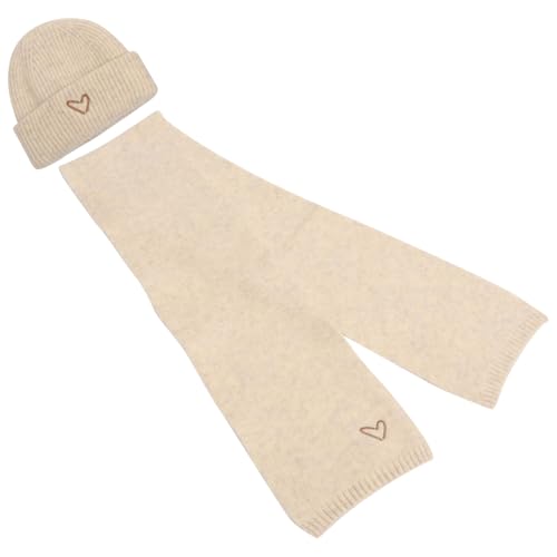 Bufanda y gorro de niña Healeved color crema con bordado de corazón para invierno cálido