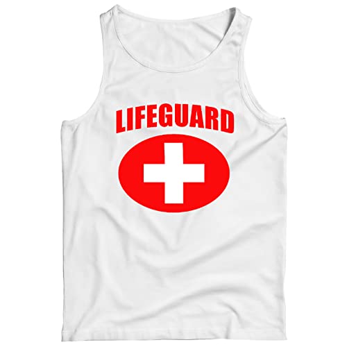 lepni.me Men's Tank Top Lifeguard White or Red Cross Lifeguarding Uniform Costume (XL White Multi Color)