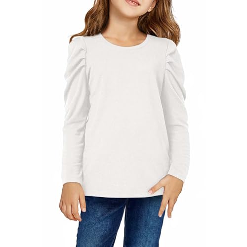 Girls Fall Long Sleeve Tops Plain Crew Neck Soft Shirts Blouse Teen Kids Cute Comfy Casual Tops Clothes Pullover Tops