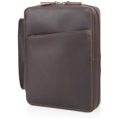 Polare Full Grain Leather Bible Cover Church Bag 10x7.5x2.2 inch Carrying Book Case Bible Protective with Handle and YKK Zippered Pocket Cover
