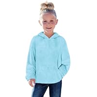 Haloumoning Toddler Girls Fuzzy Fleece Hoodies Baby Kids Warm Pullover Hooded Sweatshirt with Pockets Blue