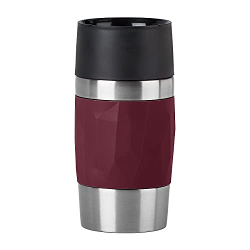 Emsa N21609 Travel Mug Compact Thermo-/Isolierbecher aus Edelstahl, 0,3 Liter, 3h heiß, 6h kalt, 100% dicht, auslaufsicher, spülmaschinengeeignet, 360°-Trinköffnung, Weinrot 1