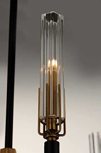 Maxim 16125Clbkab Flambeau Collection I 14 Inch Six Light Dimmable Adjustable Height Led Glass Cylinder Chandelier - Black And Antique Brass Finish I 3000K I Modern Contemporary Light Fixture I #TOP3