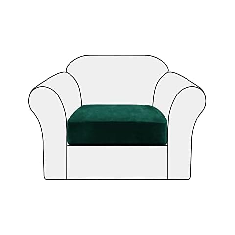PENDEJATO Stretch Couch Cushion Covers, Soft Velvet Seat Covers Back Cushion Slipcovers Furniture Protector with Elastic Bottom (Small, Dark green) Cover