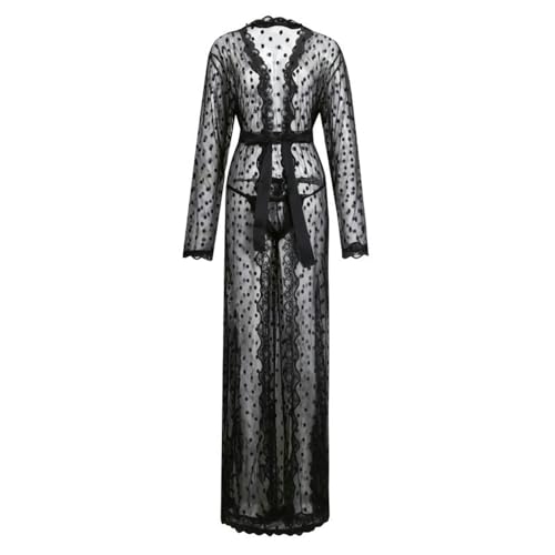Kimono de lunares para hombre albornoz de encaje blanco largo con abertura 4