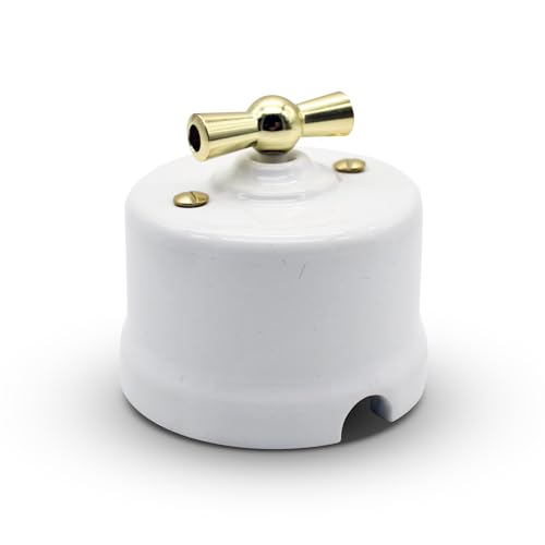 DOJA Barcelona | Interrupteur Céramique Vintage Rétro Doré | Pack 1 | 10A | Rotatif | Alternative au Bouton Poussoir, Va Et Vient