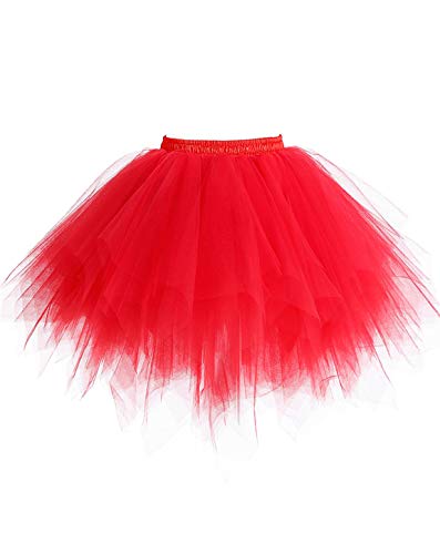 Timormode Falda de tul para mujer, tutú, minifalda de patinadora para adultos, para danza, carnaval, disfraces, rojo, XL