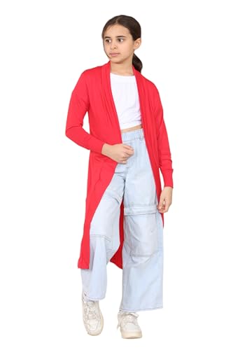 Image of Loxdonz Kids Long Open Front Cardigan Coverup Boyfriend Cardigan Sweater for Girl's Beach Cover ups Kimono Maxi Duster